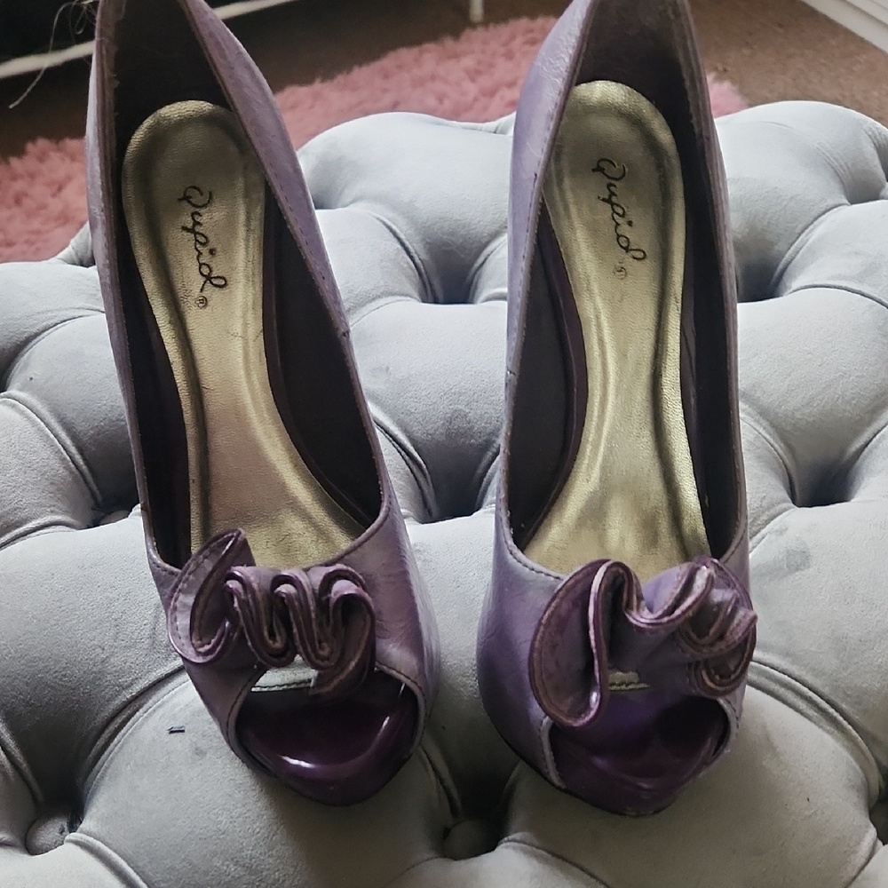 Qupid Women's Purple Peep Toe Heels
